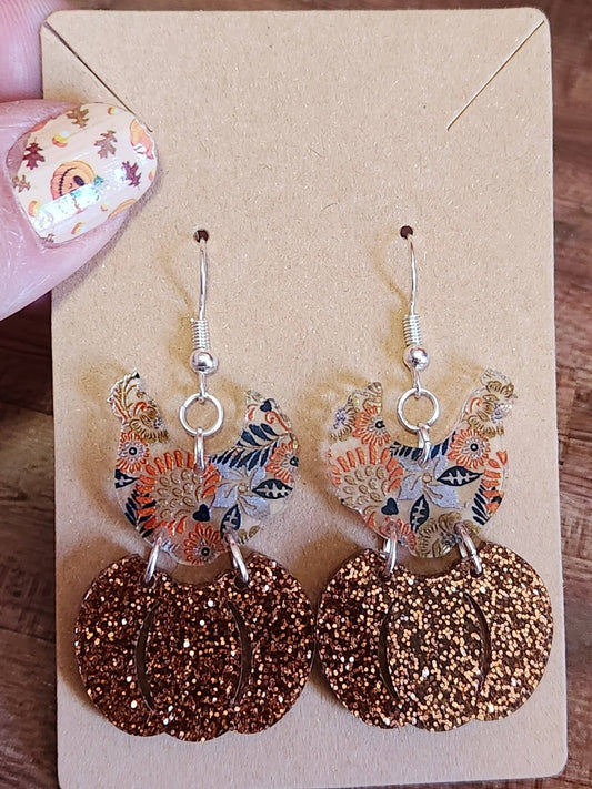 Earrings: Chickens (Pumpkins)