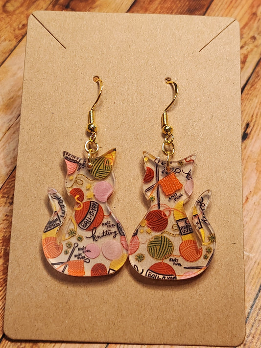 Earrings: Cats (bright yarn)