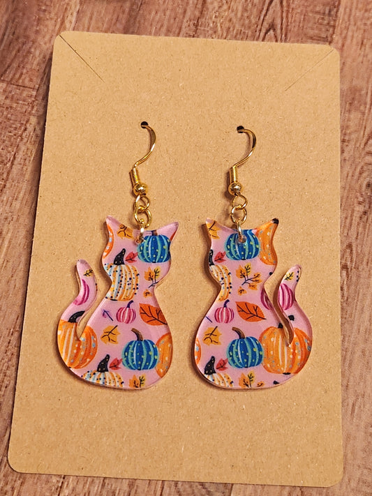 Earrings: Fall (Pink background with pumpkins)
