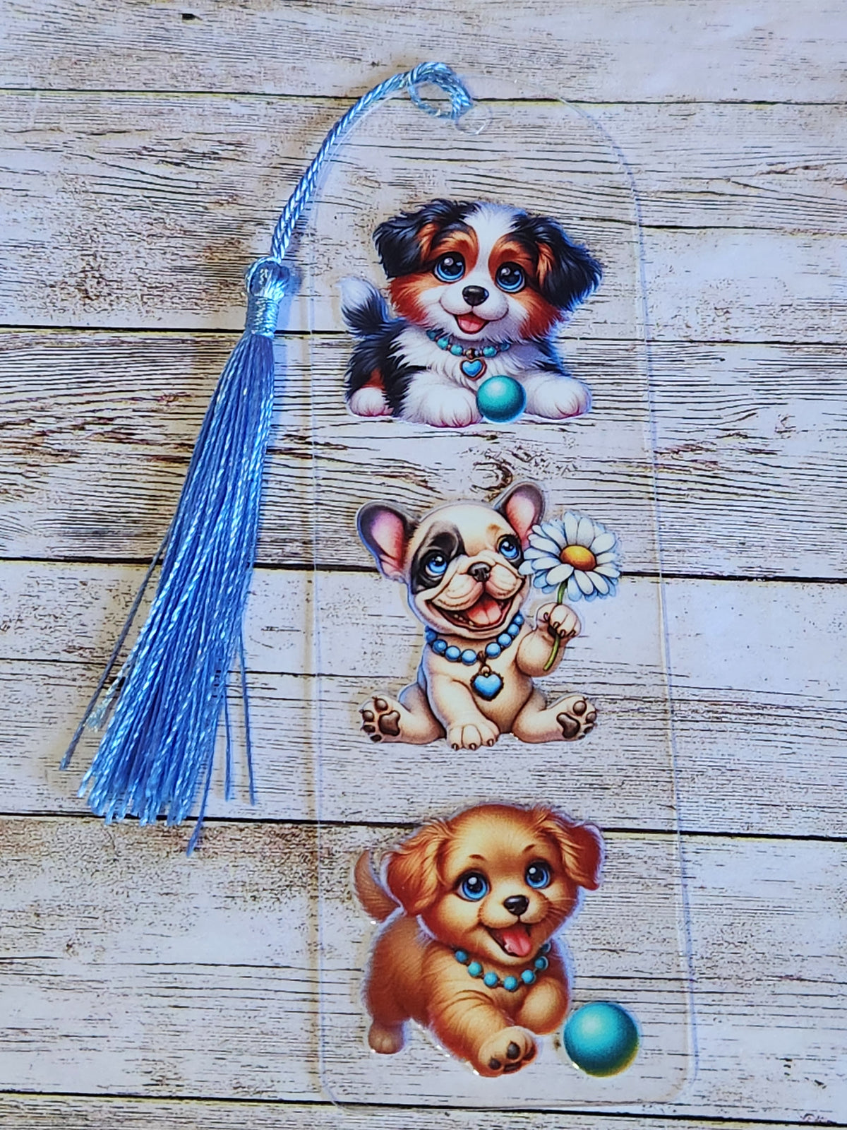 Bookmarks: Puppies (blue tassel)