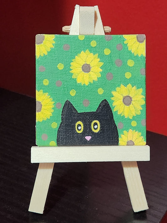 Mini Canvas: Dodger the Cat with Sunflowers