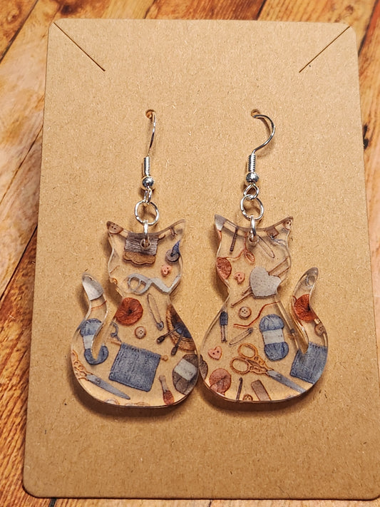 Earrings: Cats (Blue Yarn)