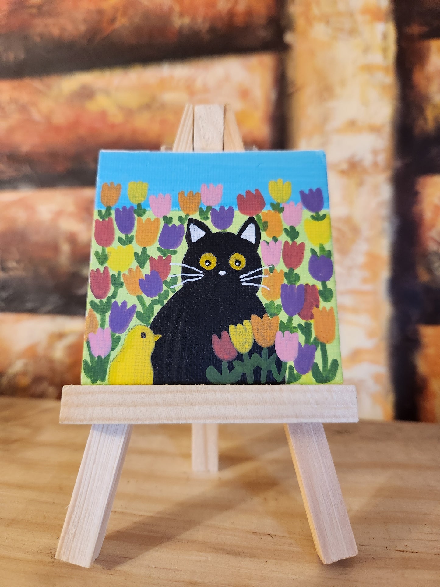 Mini Canvas: Black Cat and Spring