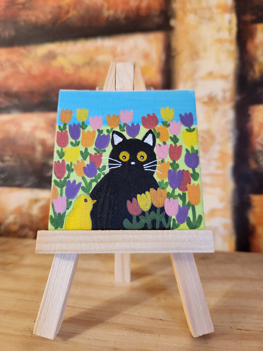 Mini Canvas: Black Cat and Spring