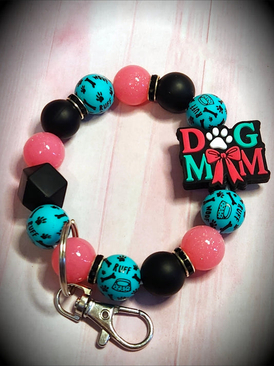 Wristlet: Dog Mom (pink and teal)