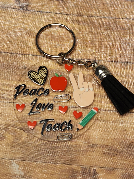 Circle Keychain: Peace, Love, Teach