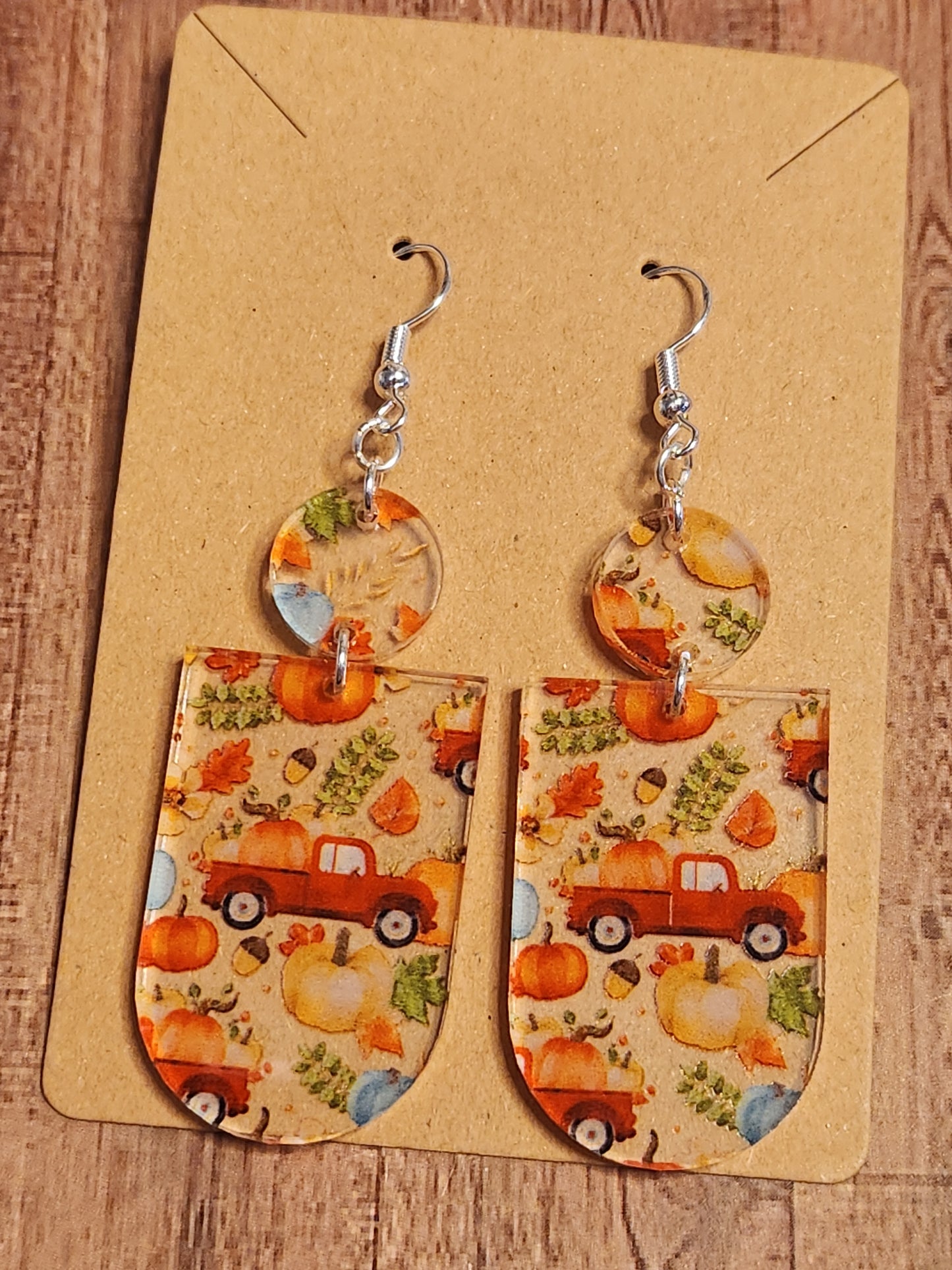 Earrings: Fall (Red Truck with Pumpkins)