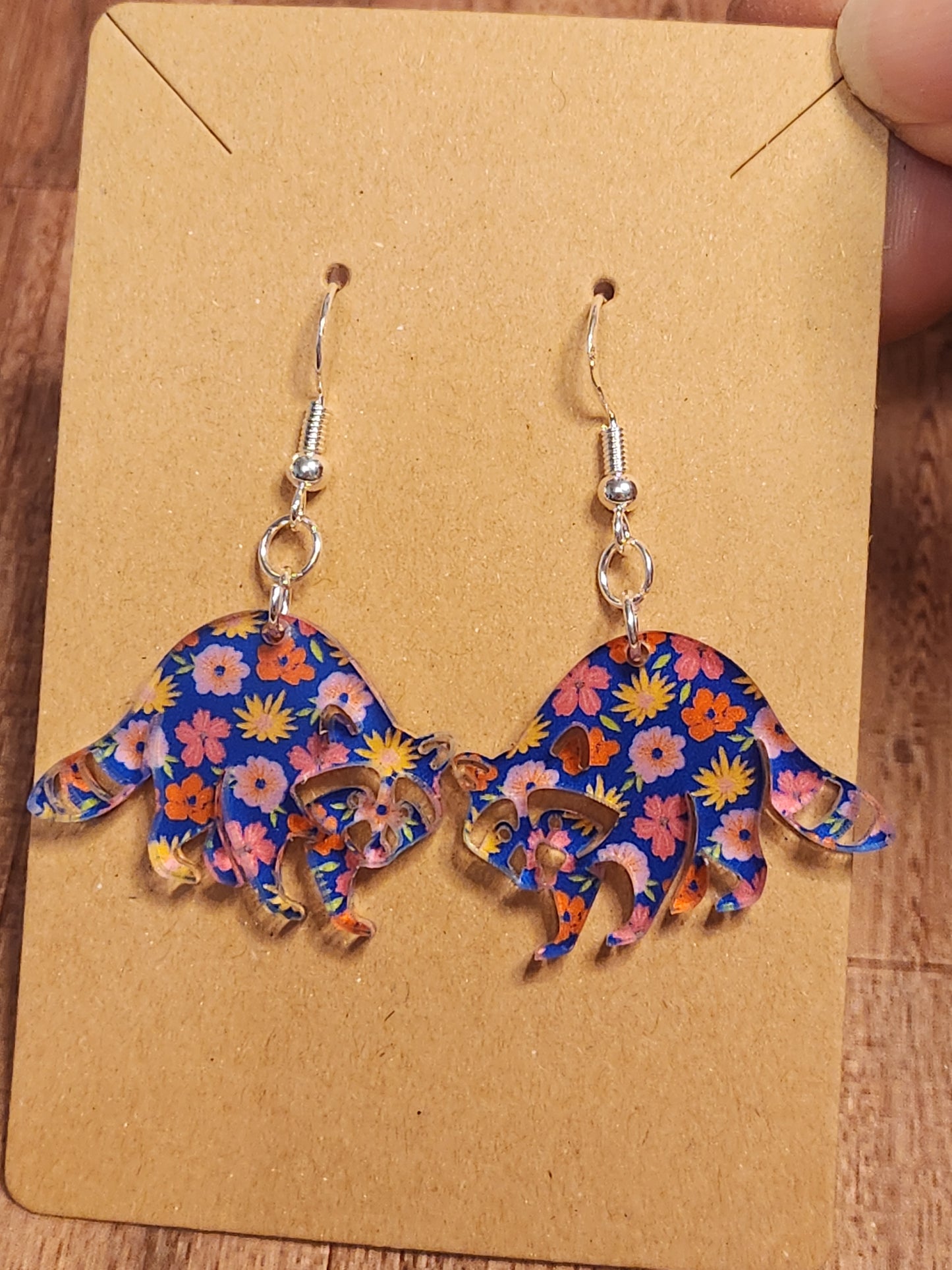 Earrings: Floral Raccoons
