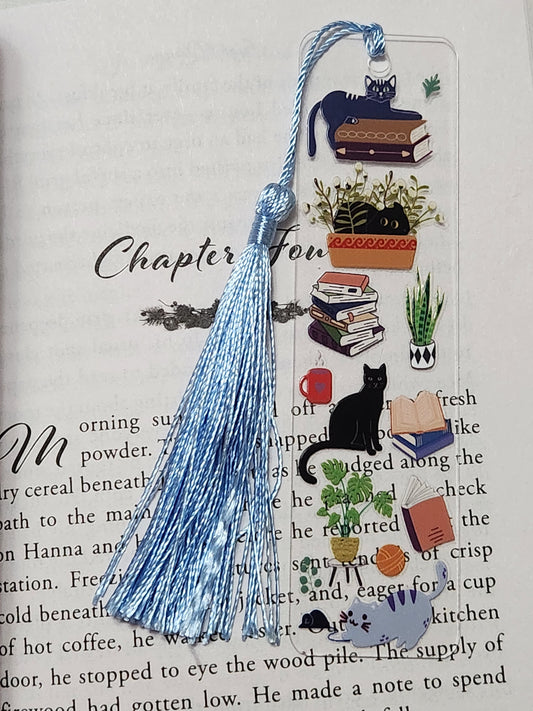 Bookmark: Cats, Books, and Plants