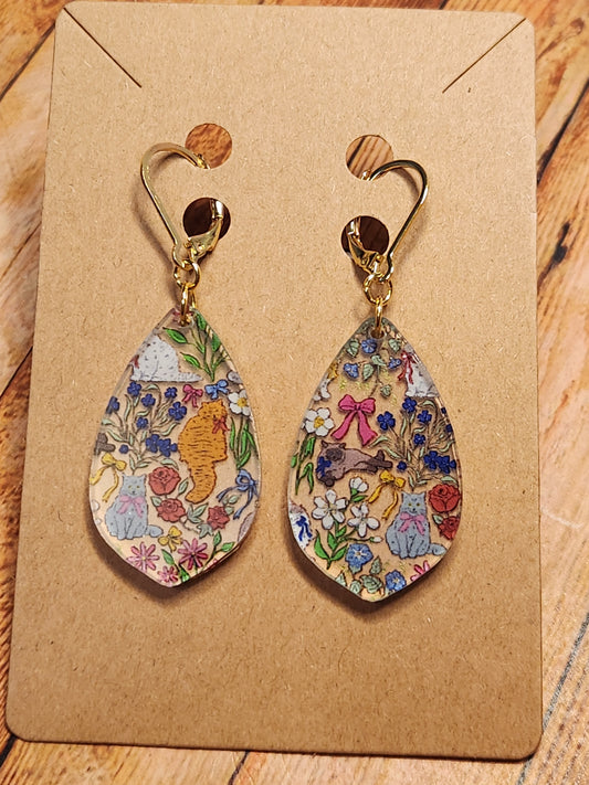 Earrings: Kitties and Flowers