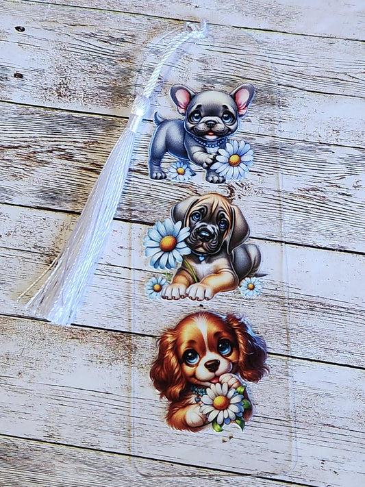 Bookmark: Puppies (with flowers)