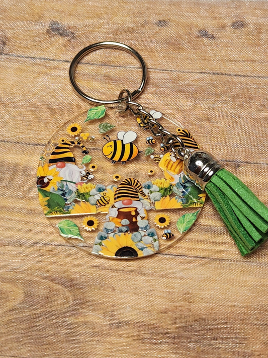 Circle Keychain: Sunflower Gnomes and Bees