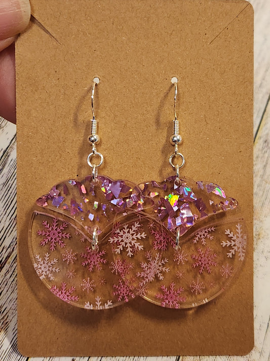 Earrings: Winter (Pink snowflakes and glitter)