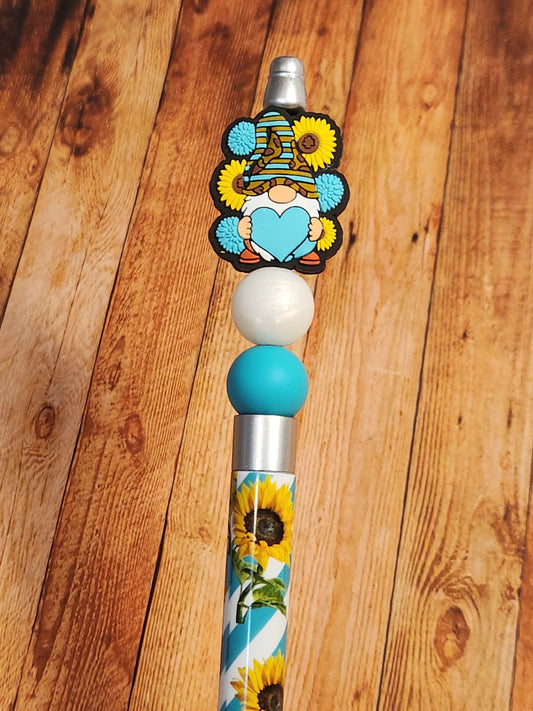 Beaded Pen: (Sunflowers, Teal Gnome)
