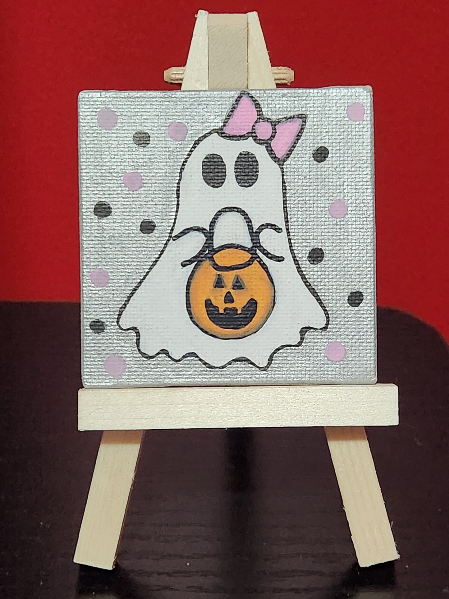 Mini Canvas: Ghost (with pink bow)