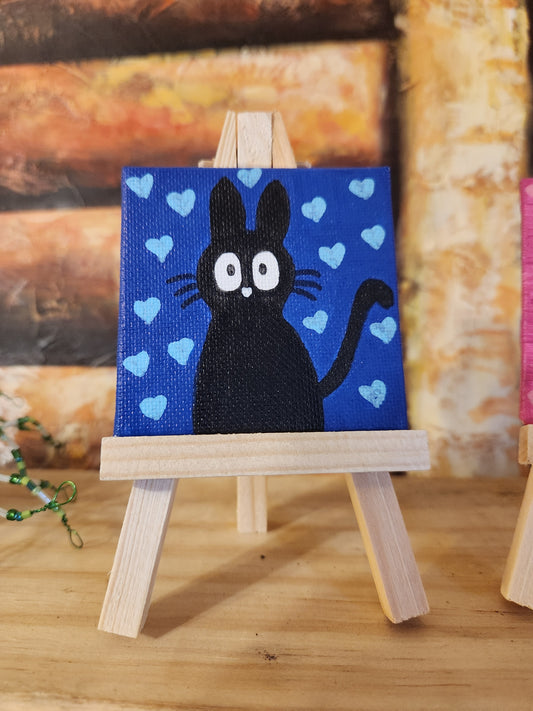 Mini Canvas: Wide Eyed Cat (Blue)