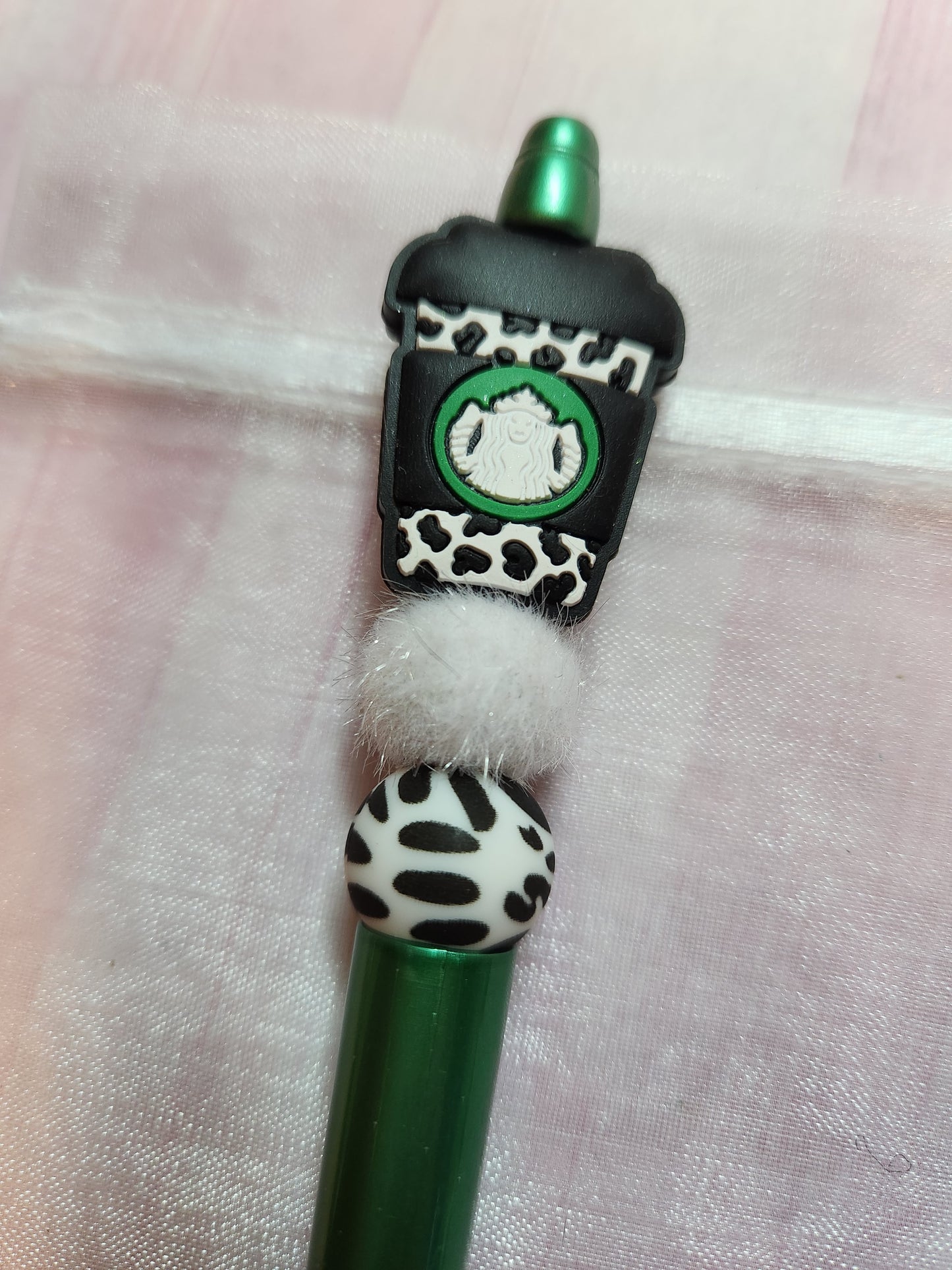 Beaded Pen: Coffee (Cow Print Bucks Cup)