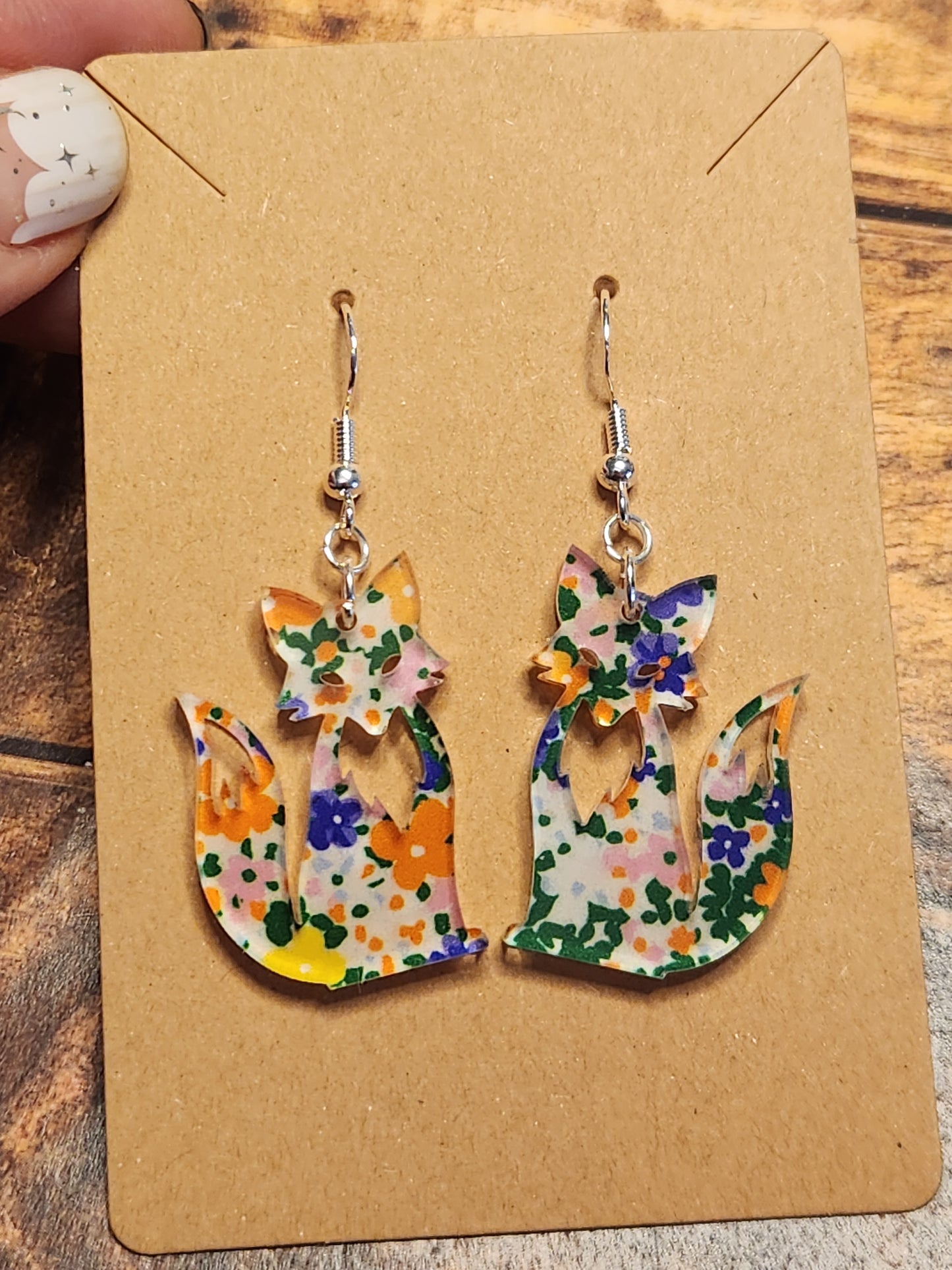 Earrings: Fox (lavender, pink, orange and yellow)