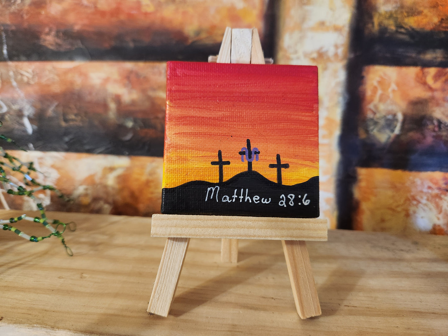 Mini Canvas: Faith (Matthew 28:6, Crosses, Jesus)