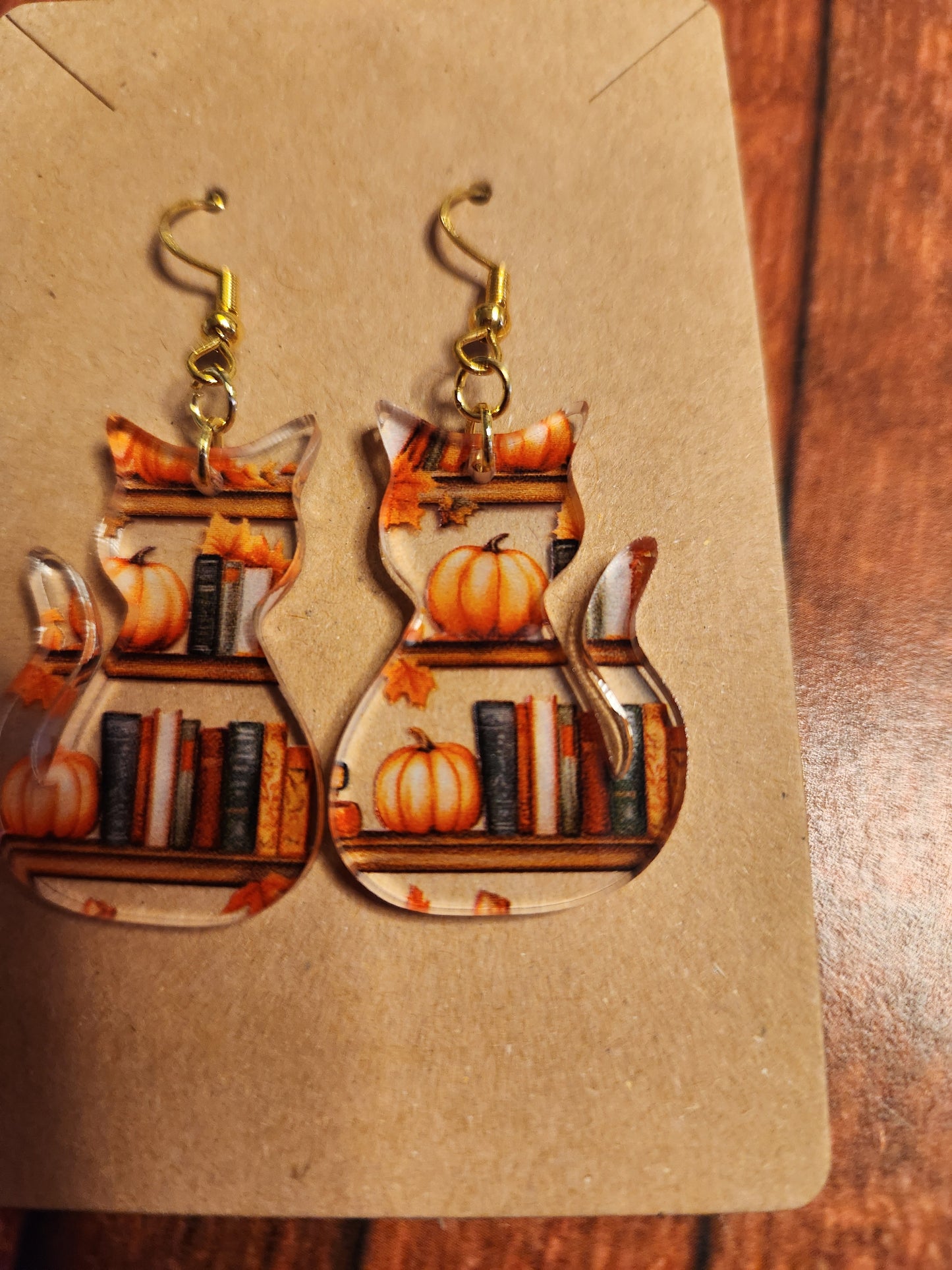 Earrings: Fall (cats, pumpkins, Fall book shelf)