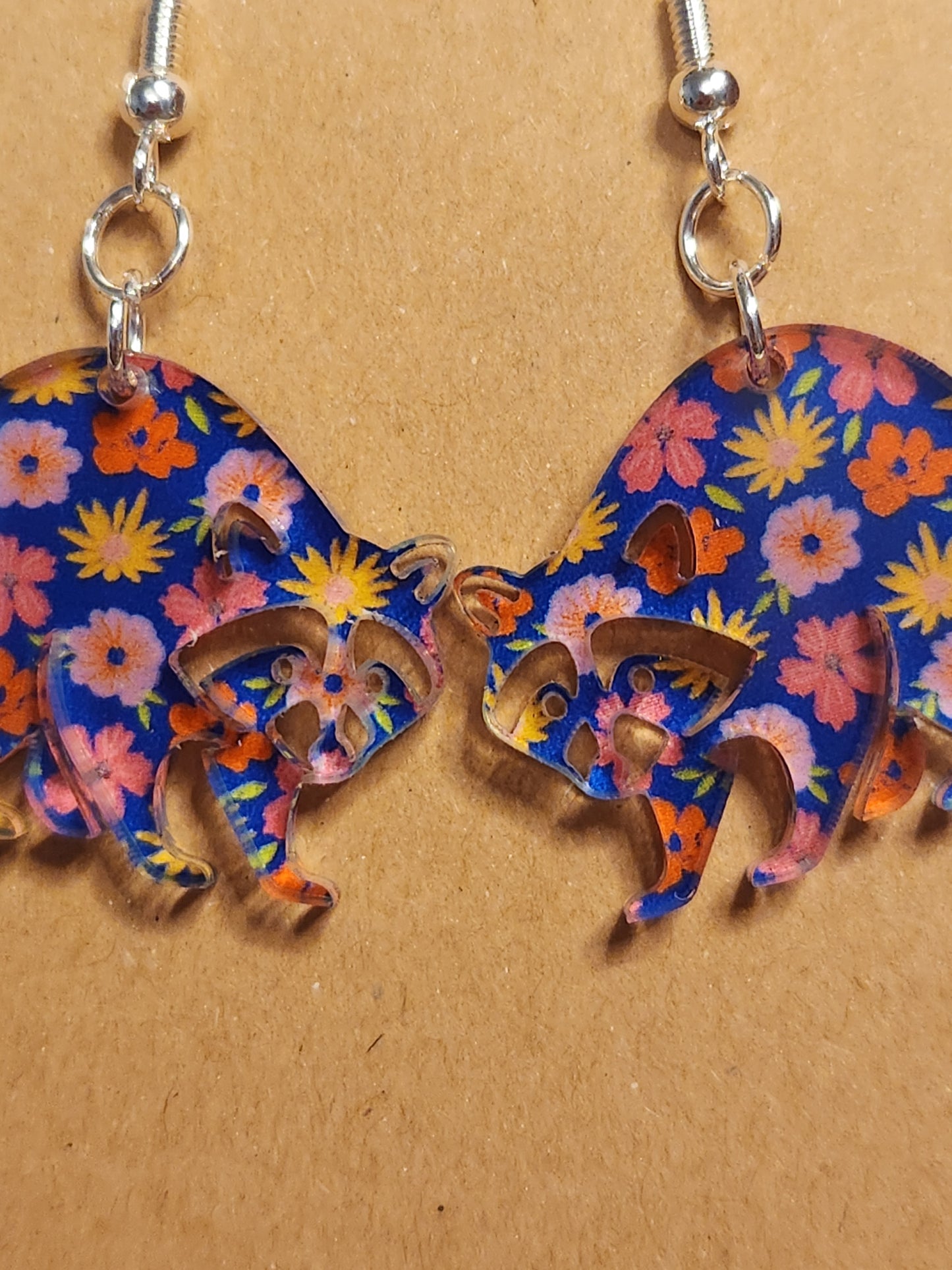 Earrings: Floral Raccoons