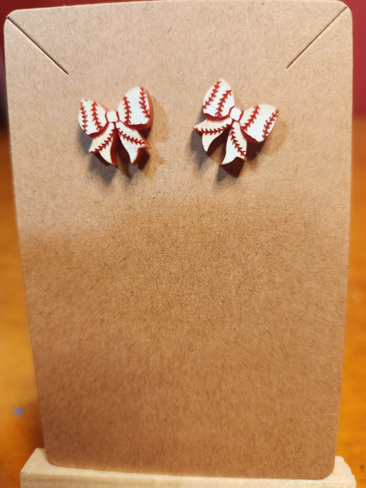 Stud Earrings: Sports (Baseball Bows)