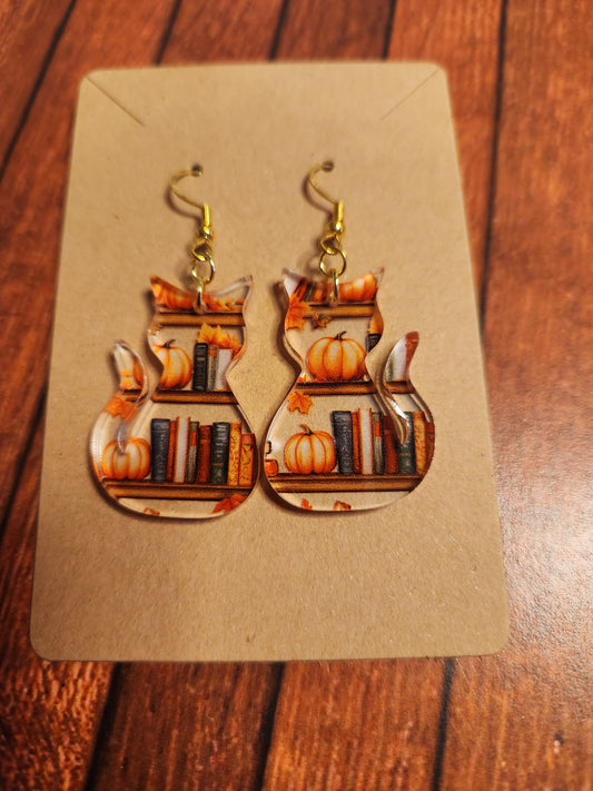 Earrings: Fall (cats, pumpkins, Fall book shelf)
