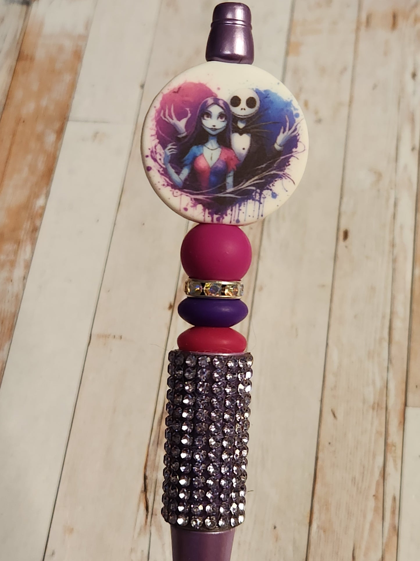 Beaded Pen: Nightmare (Sally and Jack, purple sparkle)