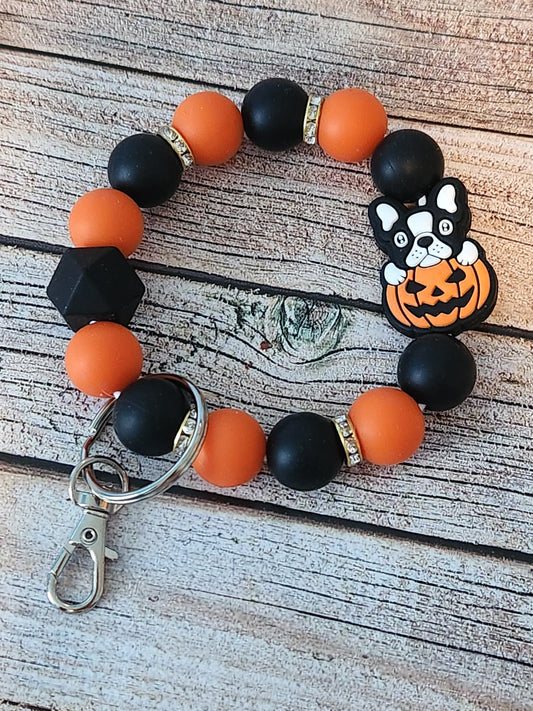 Wristlet Keychain: Fall (French Bulldog in Pumpkin)