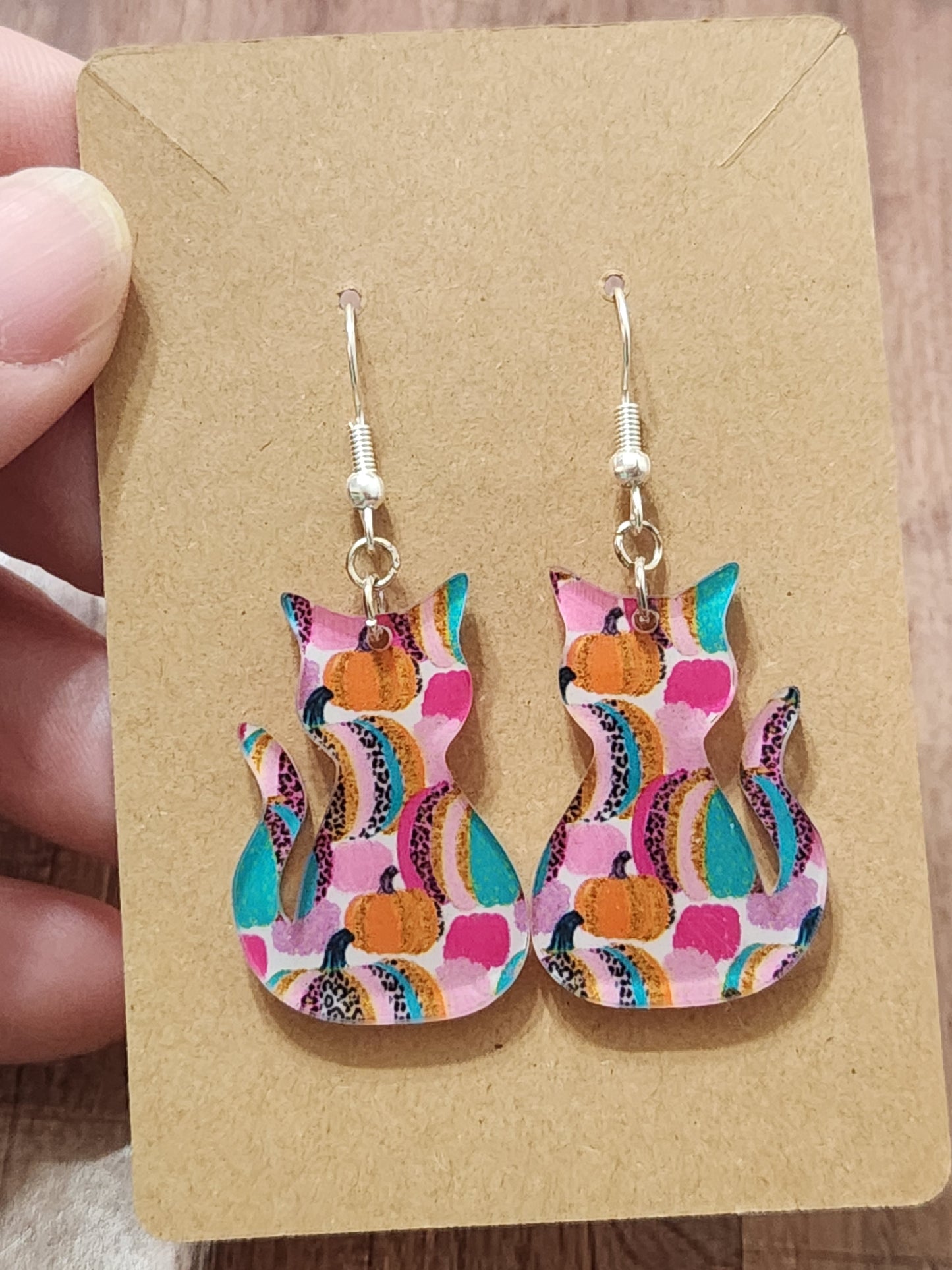 Earrings: Fall (teal and pink with pumpkins)