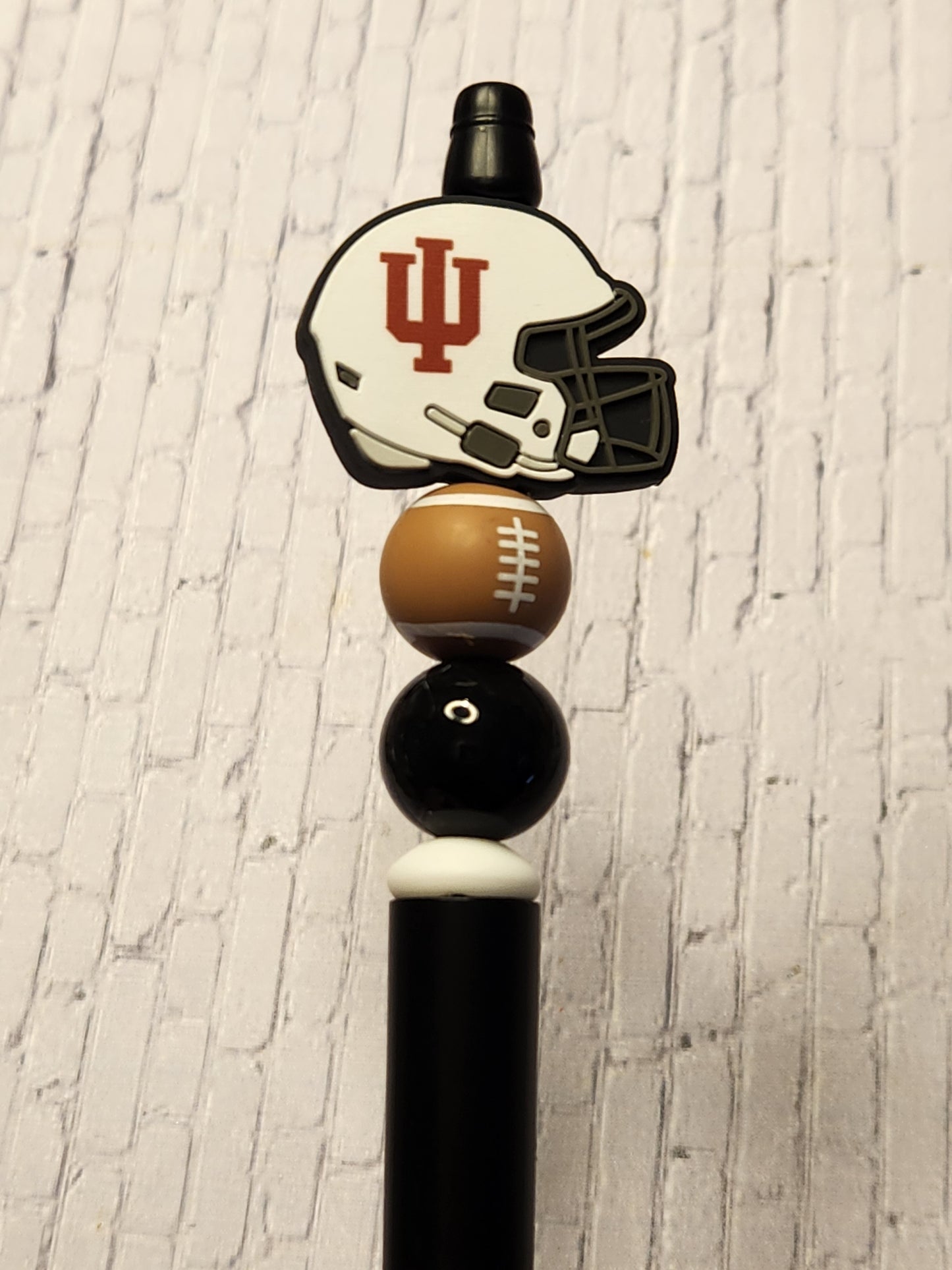 Beaded Pen: Indiana inspired (black pen with football)