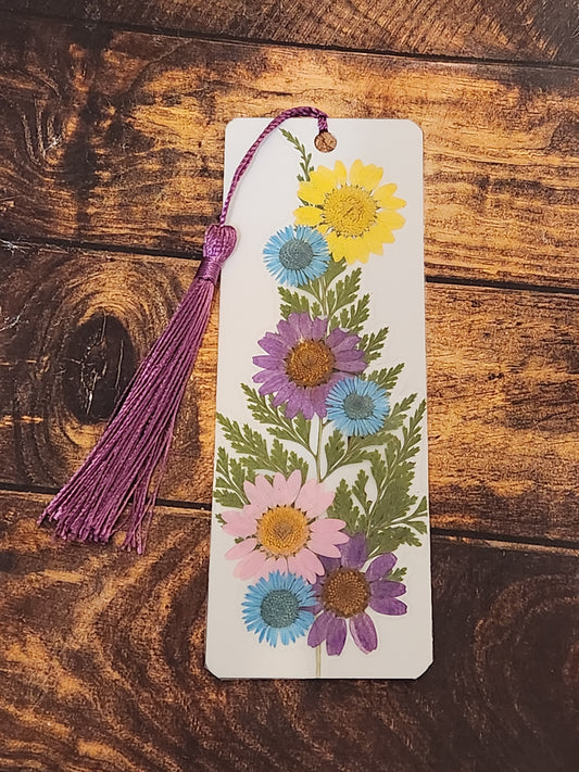 Bookmark: Shades of purple, yellow,pink, and blue (purple tassel)