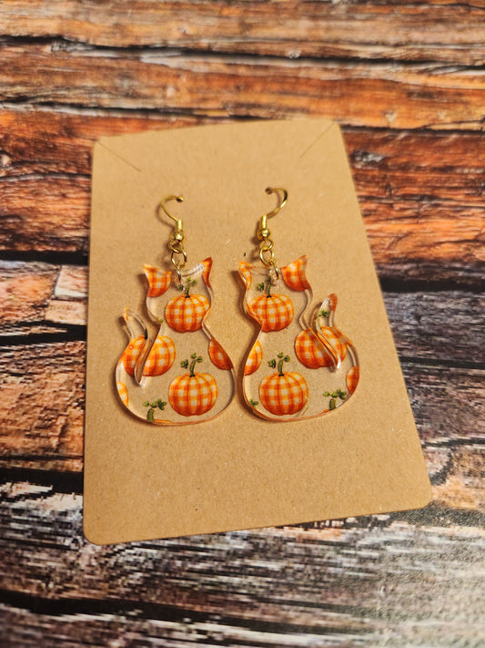 Earrings: Fall (cats, pumpkins, orange, buffalo check)