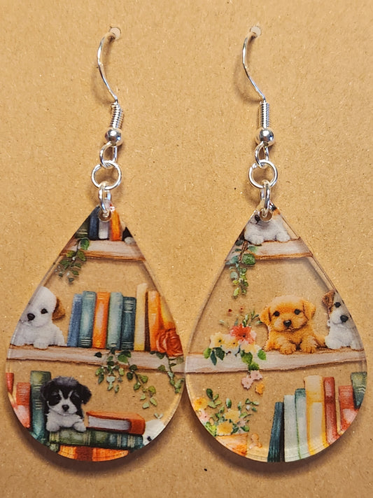 Earrings: Dogs on bookshelf #2