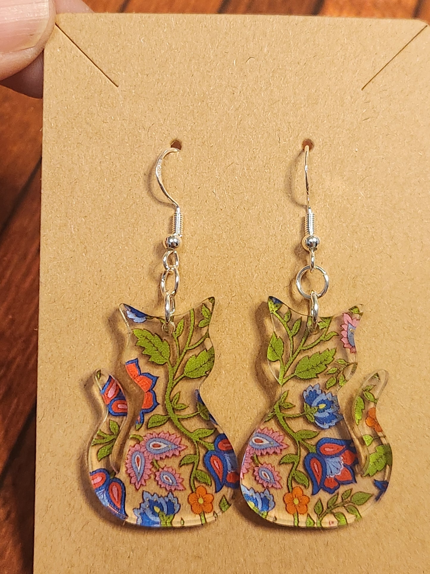 Earrings: Cats (Floral, Pinks, purple, blue and green)
