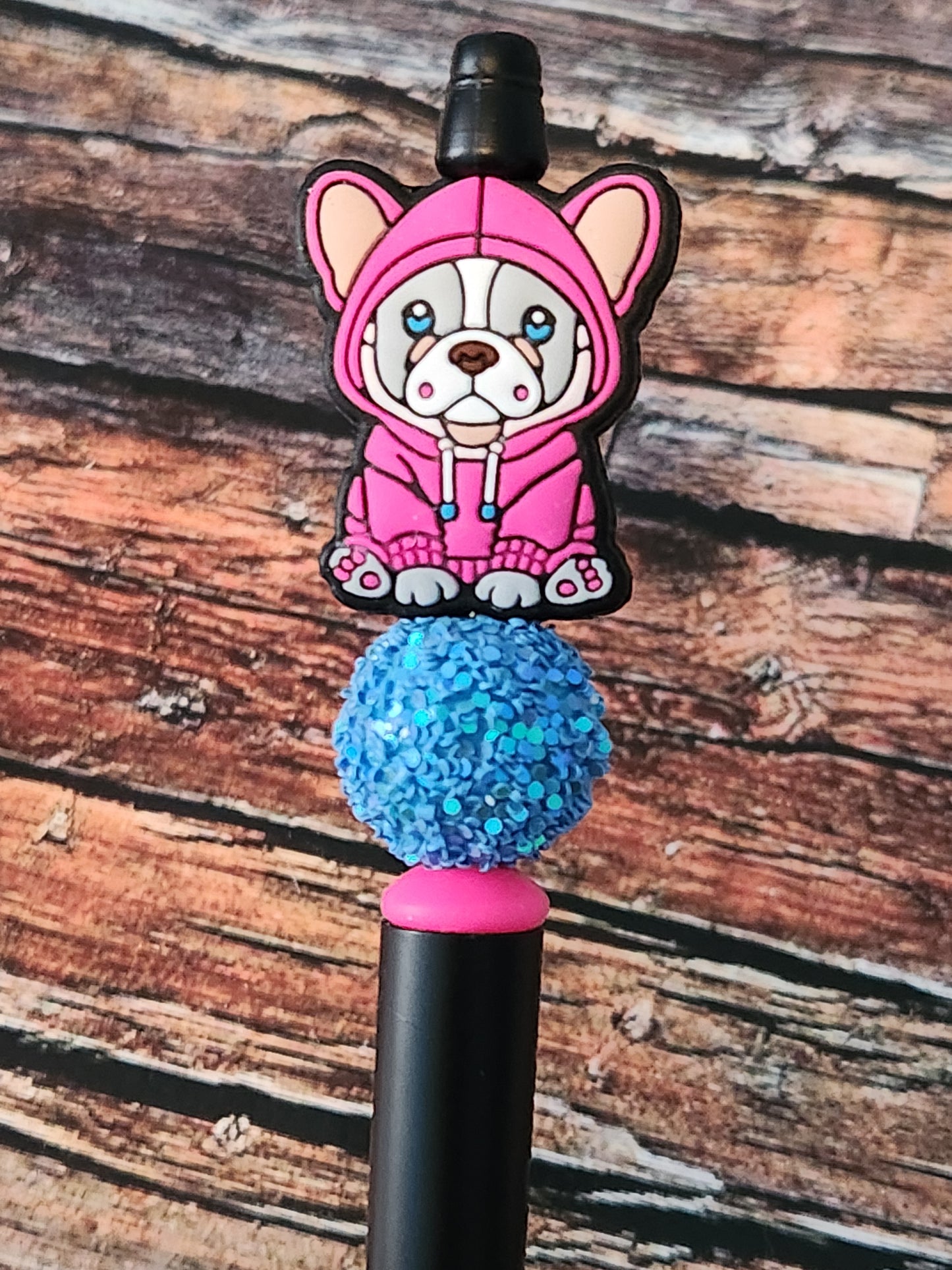 Beaded Pen: Pets (Bulldog in a sweatshirt)
