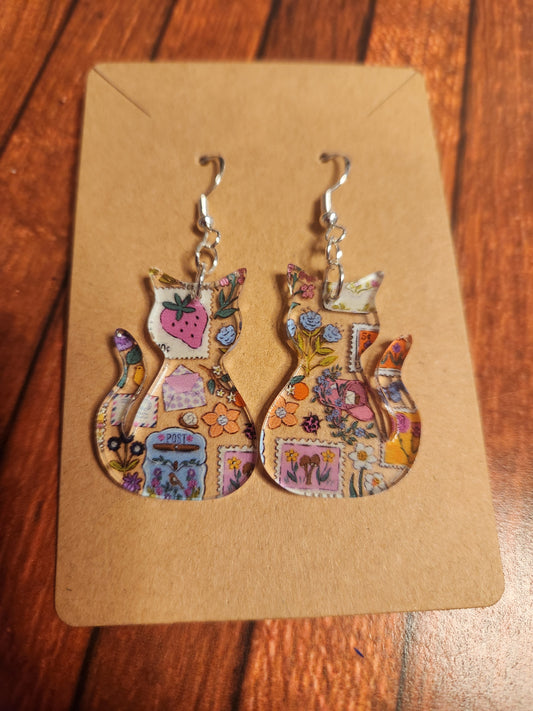 Earrings: Cats (Patchwork and strawberries)