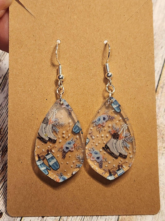Earrings: Winter (Ice Skates, snowflakes, and floral)