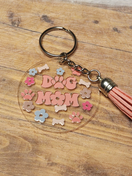Circle Keychain: Dog Mom