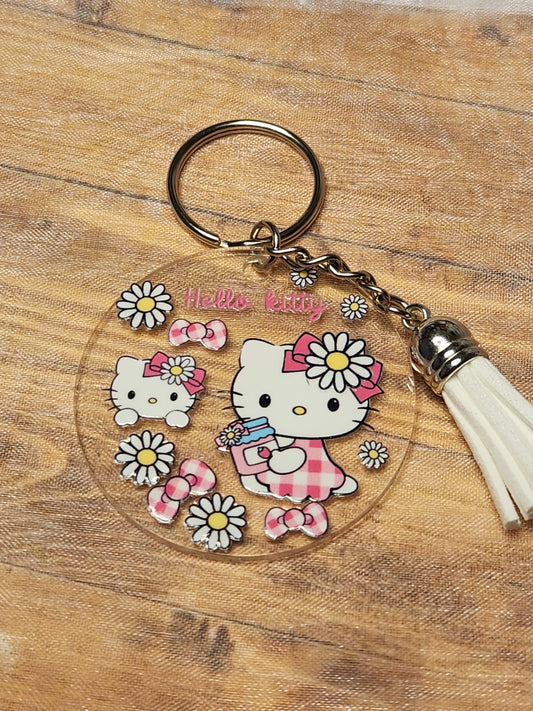 Circle Keychain: Daisy and Pink Hello Kitty