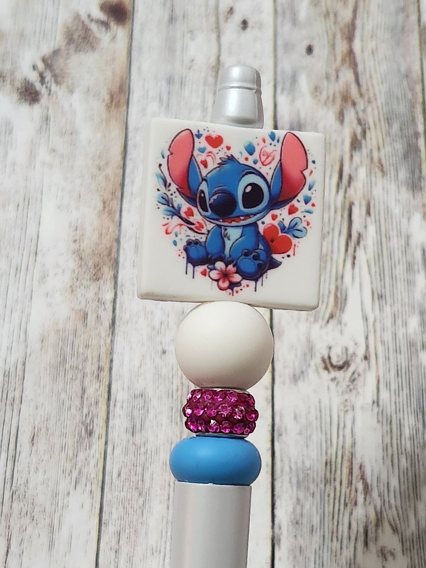Beaded Pen: Stitch (pink and blue)