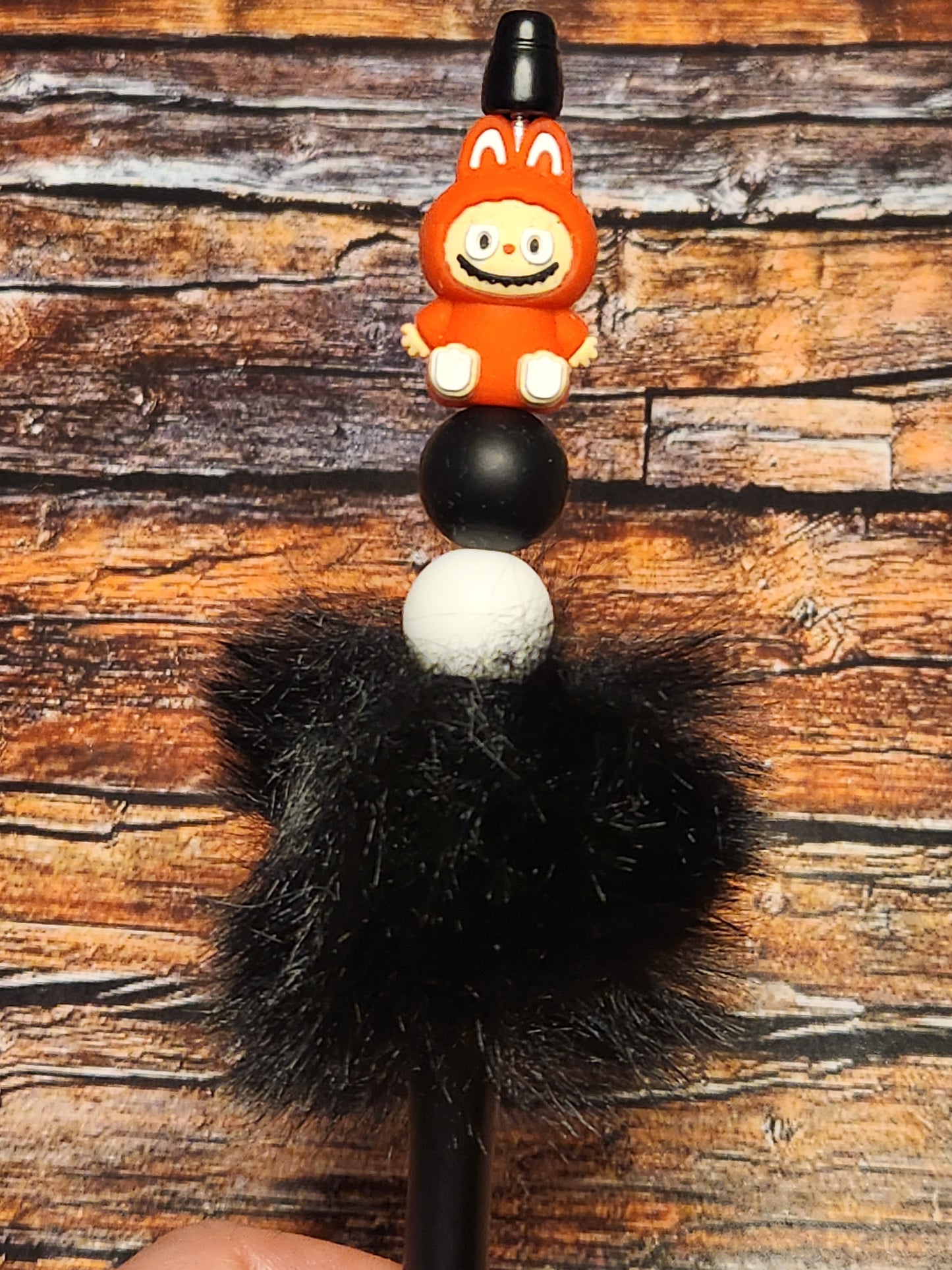 Beaded Pen: Labubu (red, fluffy)