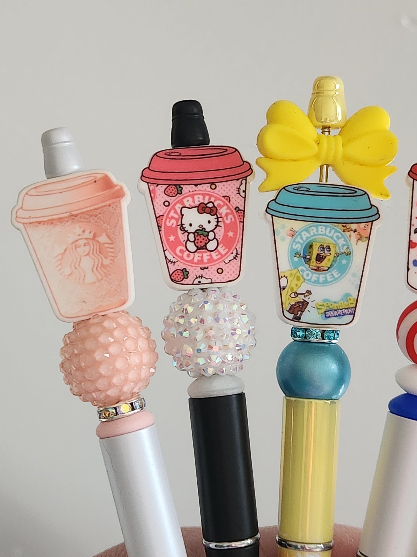 Beaded Pen: Coffee (Bucks, Pink Cup)