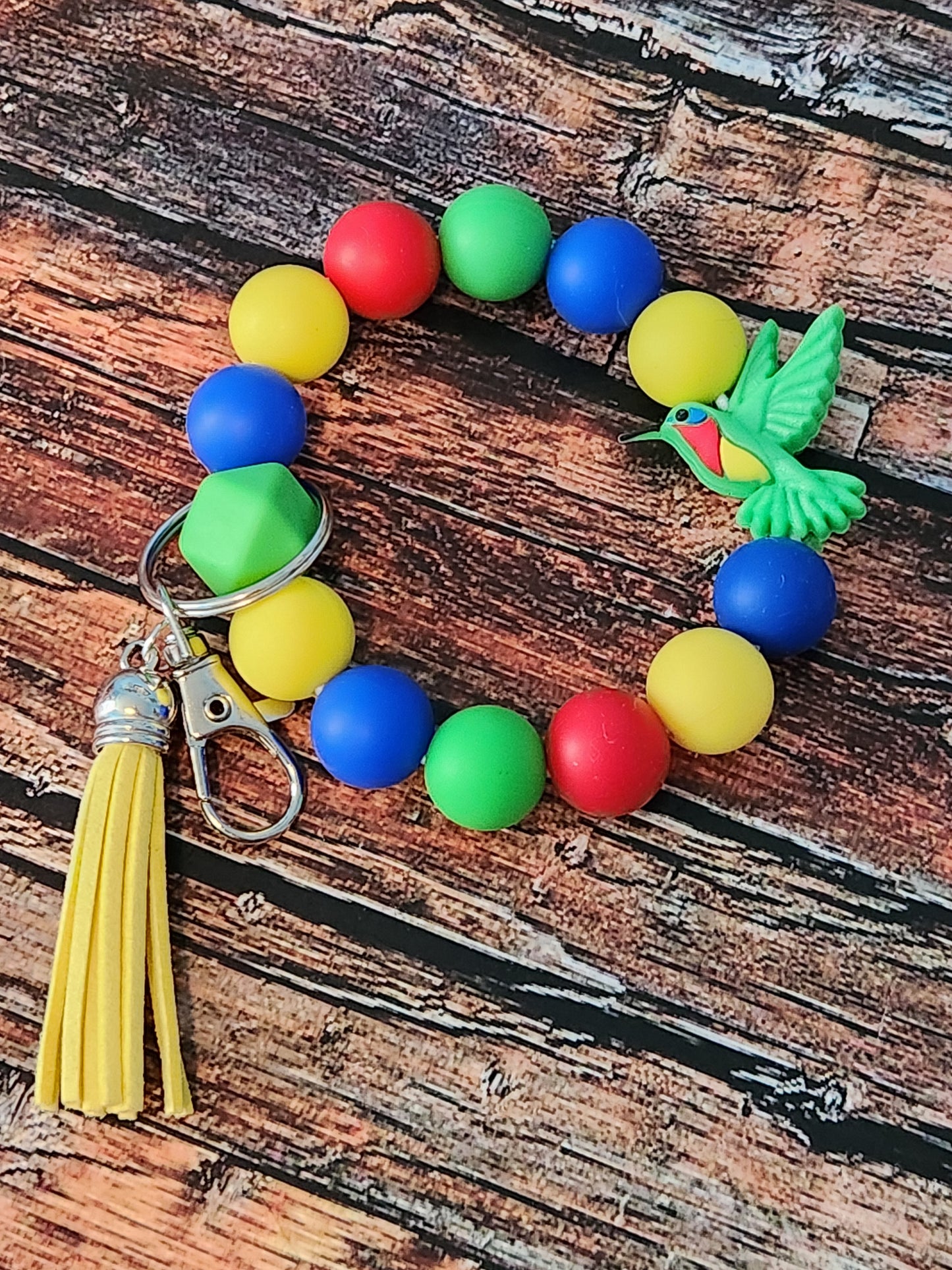 Wristlet: Hummingbird (blue,green,yellow and red)