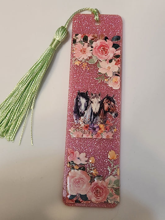 Bookmark: Horses (pink)