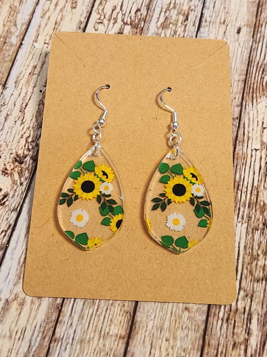 Earrings: Fall (Sunflowers, white and yellow)