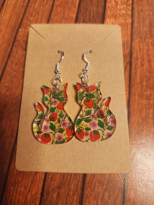 Earrings: Cats (Strawberries on the vine)