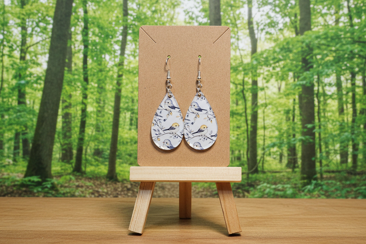 Earrings: Birds (blue and yellow)