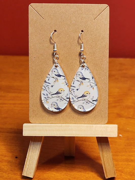 Earrings: Birds (blue and yellow)