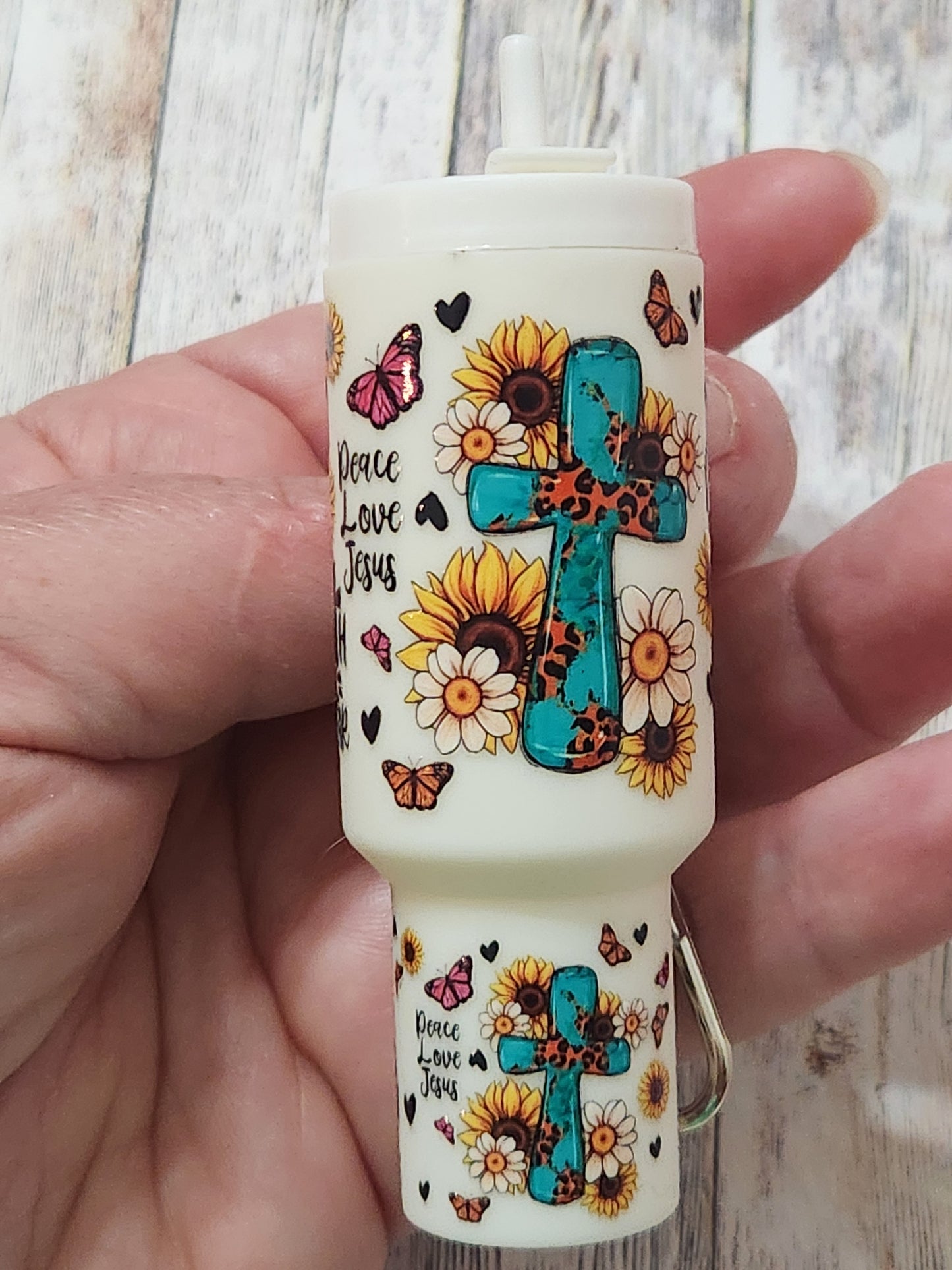 Tumbler Keychain: Peace, Love, Jesus